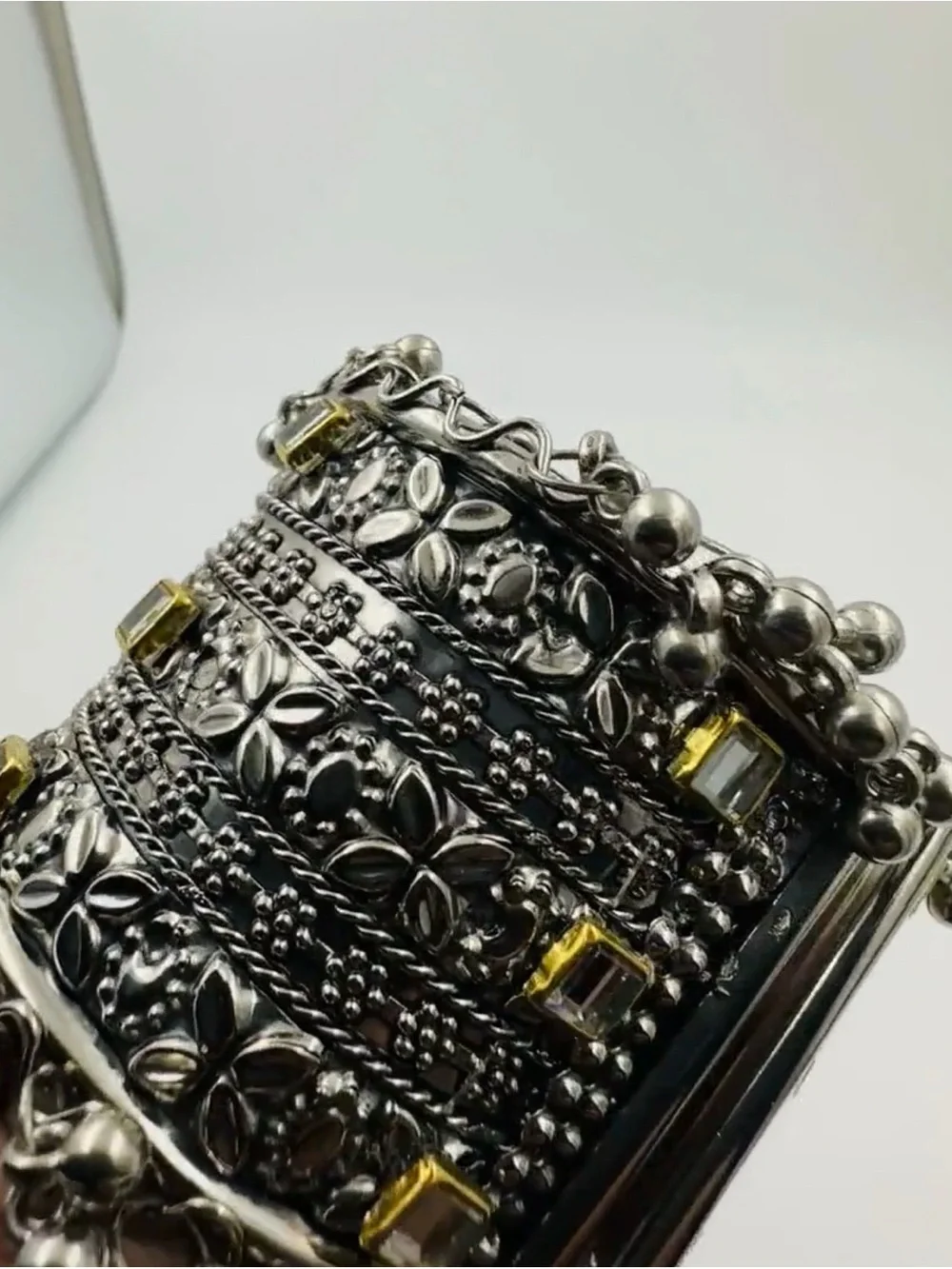 Silver-Tone Floral Cuff Bracelet with Yellow Accent Stones - Women Jewelry
